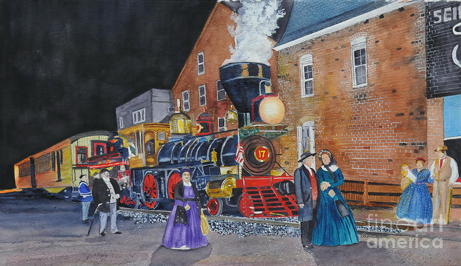 Train Painting - Meeting the Evening Train by John W Walker