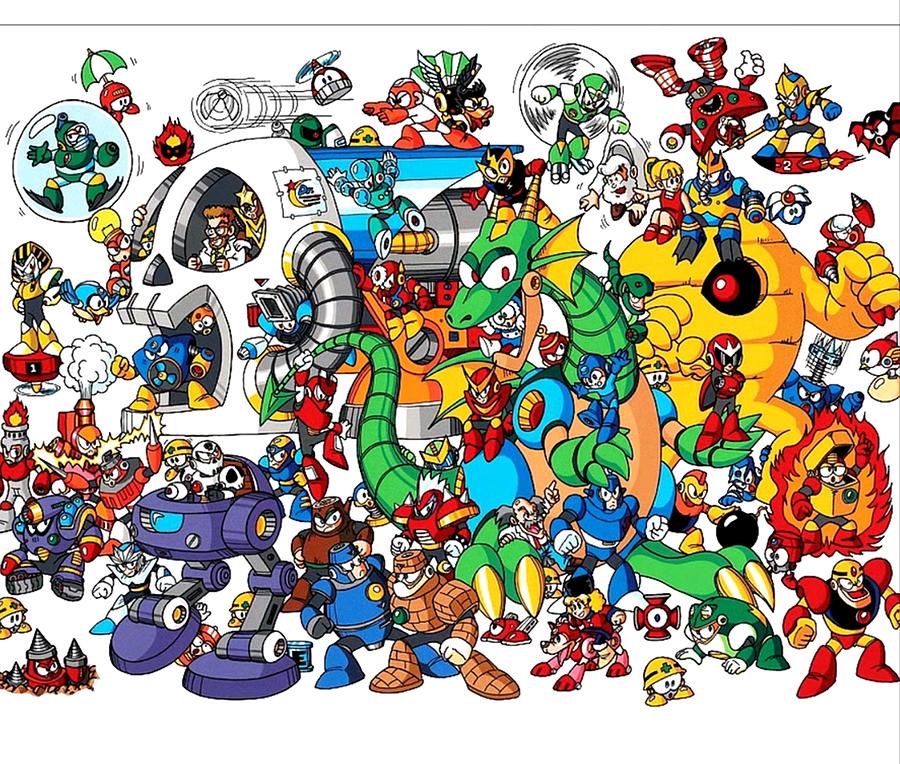 Mega Man and all of his enemies Digital Art by Gary Zalatan