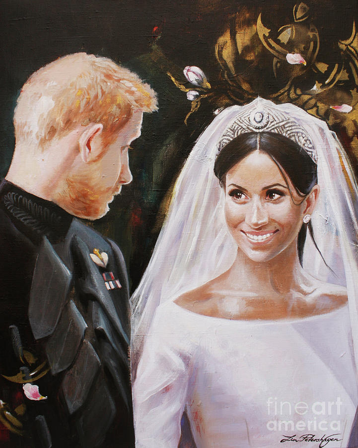 Meghan Markle and Prince Harry Painting by Lin Petershagen