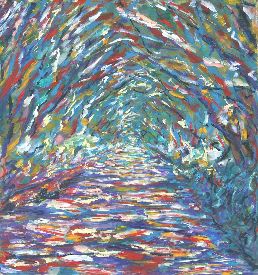 Meherazad Road with Banyan Trees Overhanging Painting Painting by Pete Caswell Meherazad Road with Banyan Trees Overhanging Painting Painting by Pete Caswell