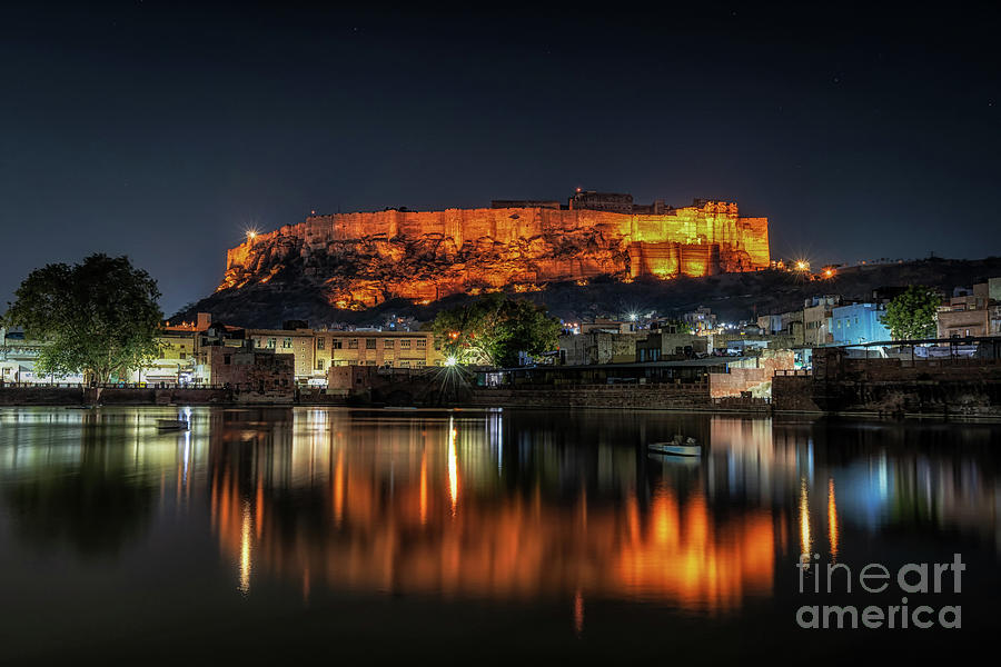 Architecture Photograph - Mehrangarh Fort at Night Reflections by Aaron Choi