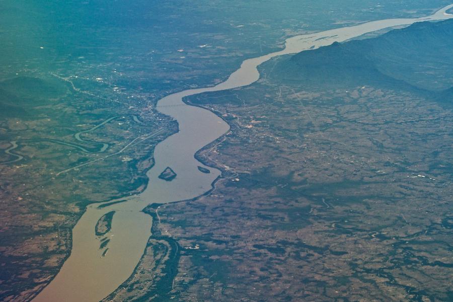 Mekong river, border of Thailand and Laos daytime aerial view from airplane Photograph by Taro Hama @ e-kamakura