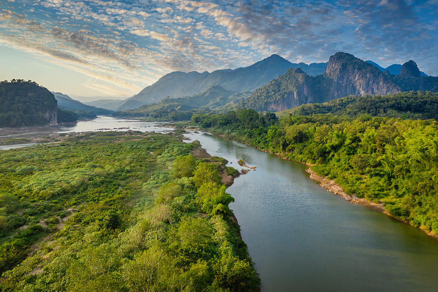 Mekong River in Laos Luang Prabang Pak Ou Drone View Photograph by Mlenny