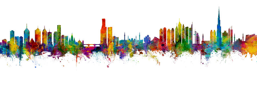 Melbourne and Dubai Skylines Mashup Digital Art by Michael Tompsett