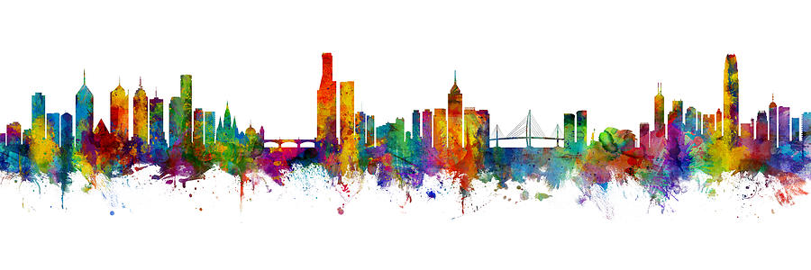 Melbourne and Hong Kong Skylines Mashup Digital Art by Michael Tompsett
