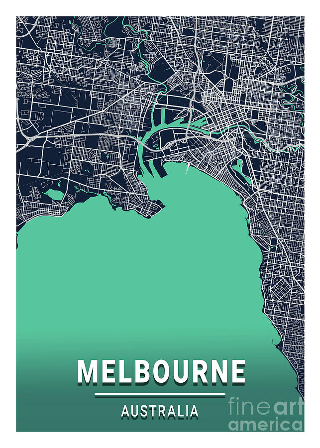 Melbourne - Australia Blue Dark City Map Digital Art by Tien Stencil ...