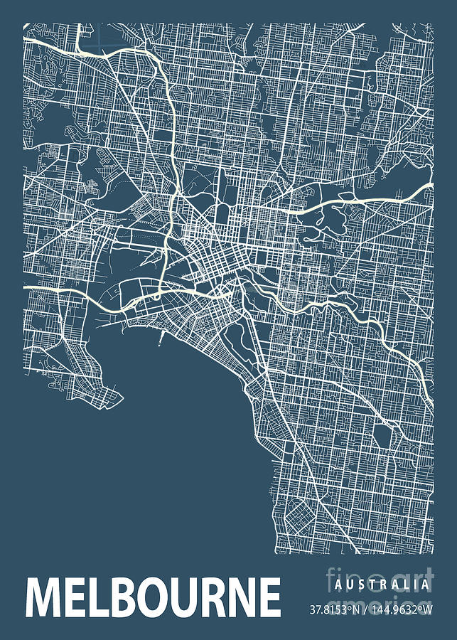 Melbourne - Australia Blueprint City Map Digital Art by Tien Stencil ...