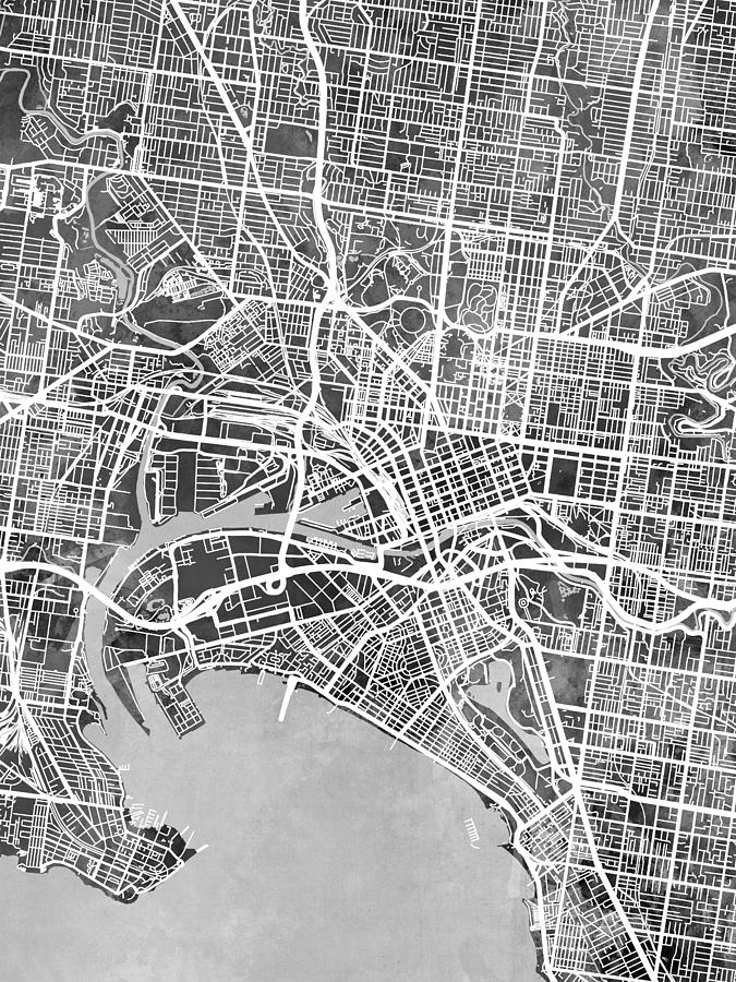 Melbourne Australia City Street Map #49 Digital Art by Michael Tompsett