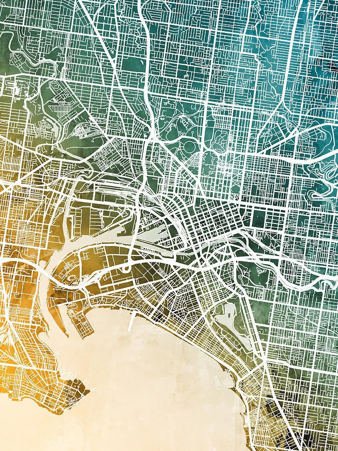 Melbourne Australia City Street Map #53 Digital Art by Michael Tompsett