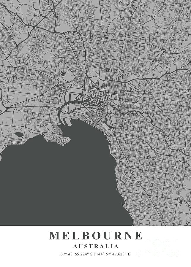 Melbourne - Australia Gray Plane Map Photograph by Tien Stencil - Pixels