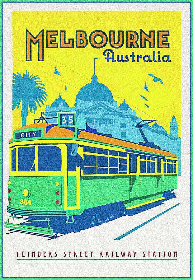 Melbourne Australia Retro Vintage Travel Poster Carol Japp 