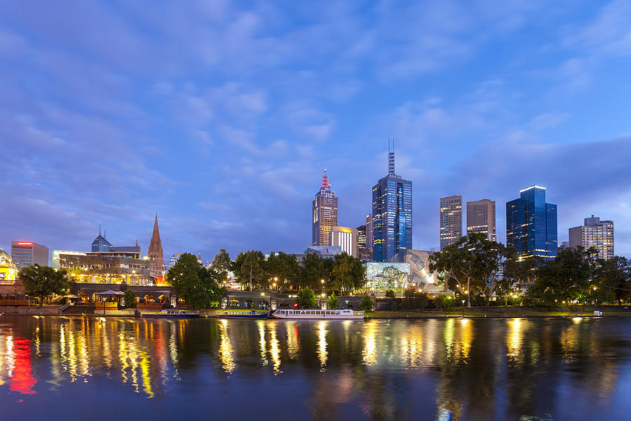Melbourne City Skyline and the Yarra River at dawn Photograph by Holgs