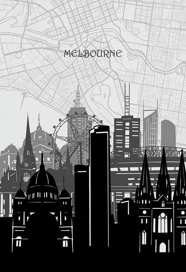 Melbourne Cityscape Map Digital Art by Bekim M