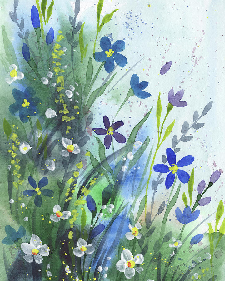 Mellow Calm Meadow Watercolor Abstract Flowers  Painting by Irina Sztukowski