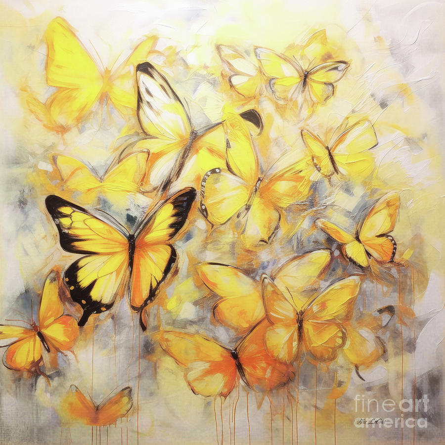 Mellow Yellow Butterflies Painting by Tina LeCour