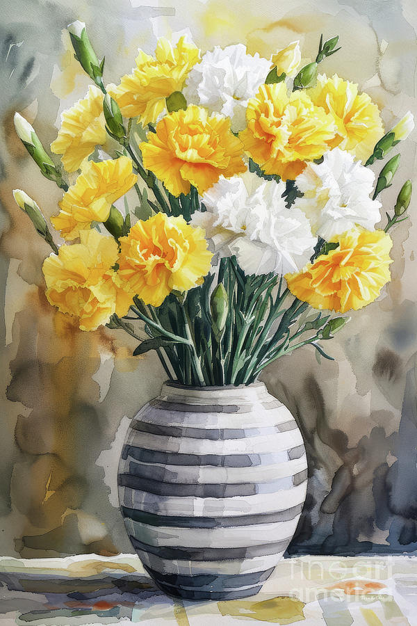 Mellow Yellow Carnations Painting by Tina LeCour
