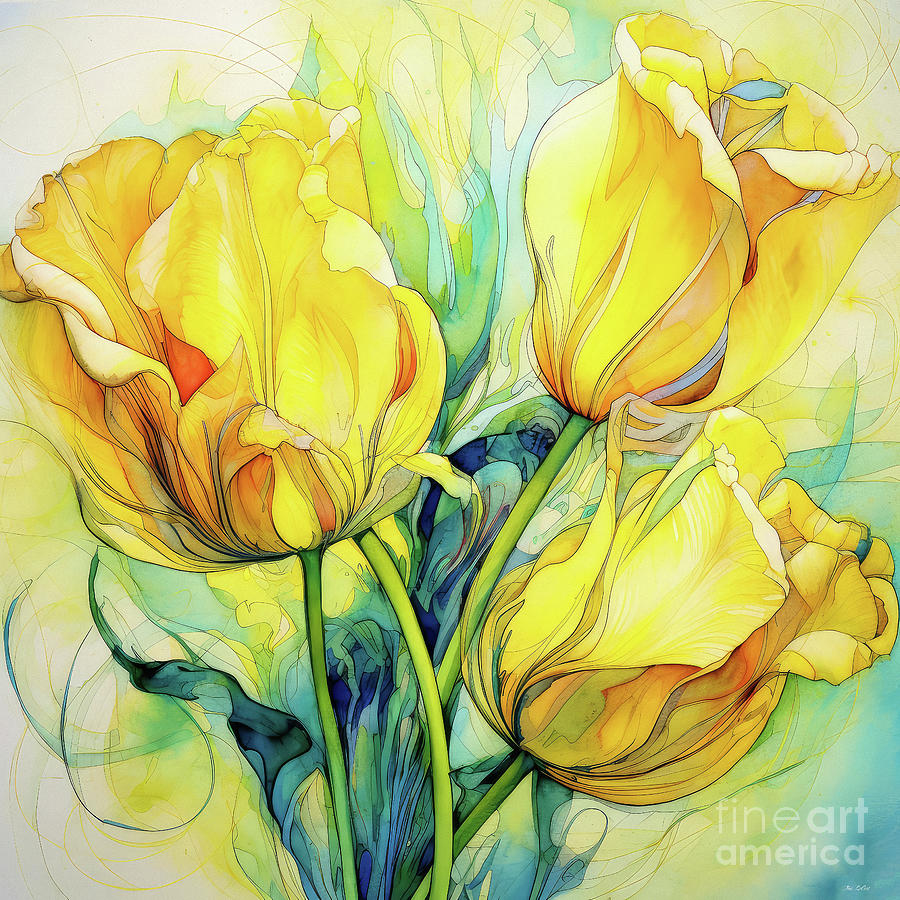 Mellow Yellow Tulips Painting by Tina LeCour
