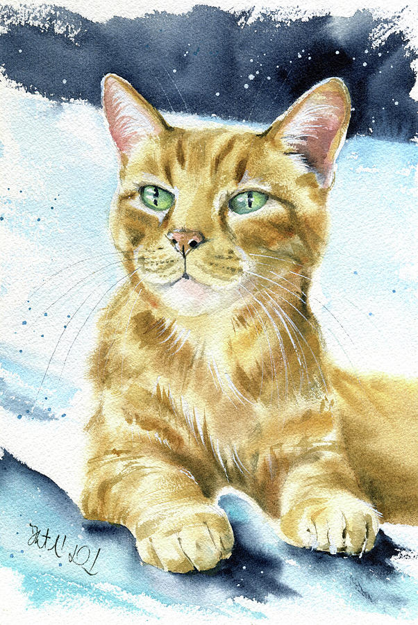 Melon Ginger Tabby Cat Painting Painting by Dora Hathazi Mendes