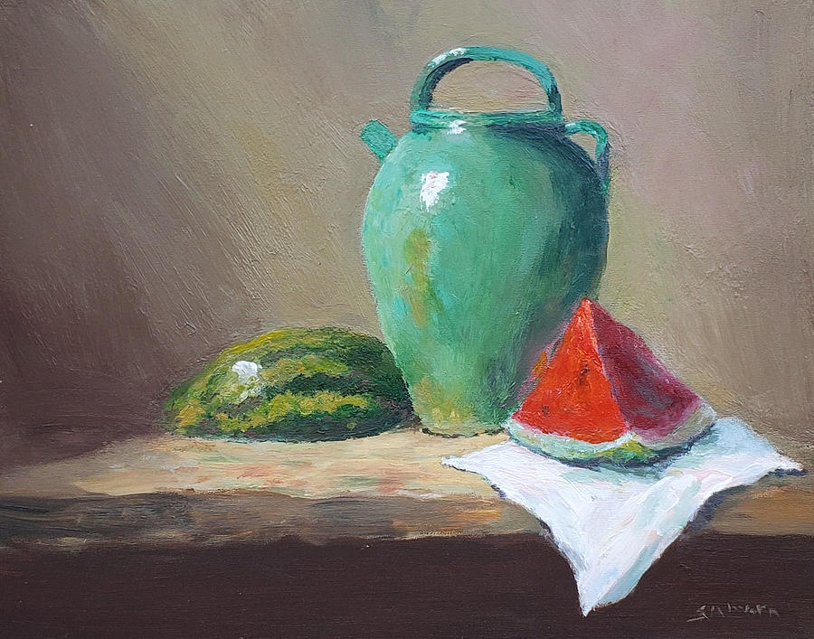 Melon with Jug Painting by Laurie Samara-Schlageter
