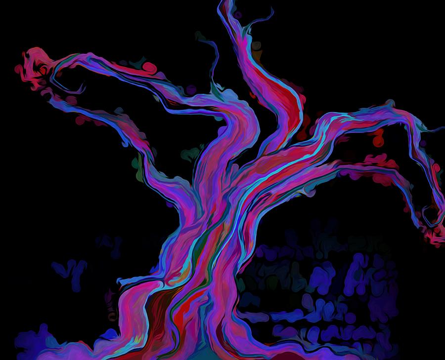 Abstract Digital Art - Melting Colours Twist Through Ancient Tree by Joan Stratton