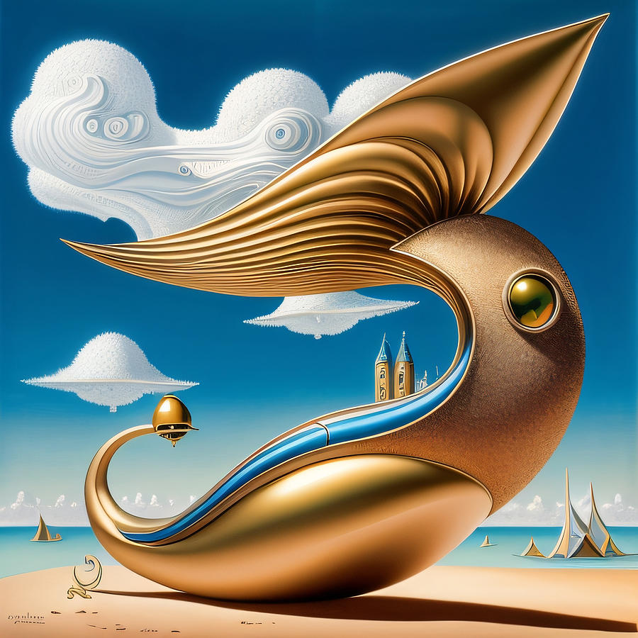 Melting Gold Knobby Fish Thing Digital Art by Regina Valluzzi