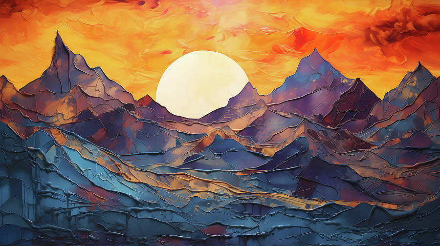 Mountain Sunset Digital Art - Melting Sun by Ella Winters