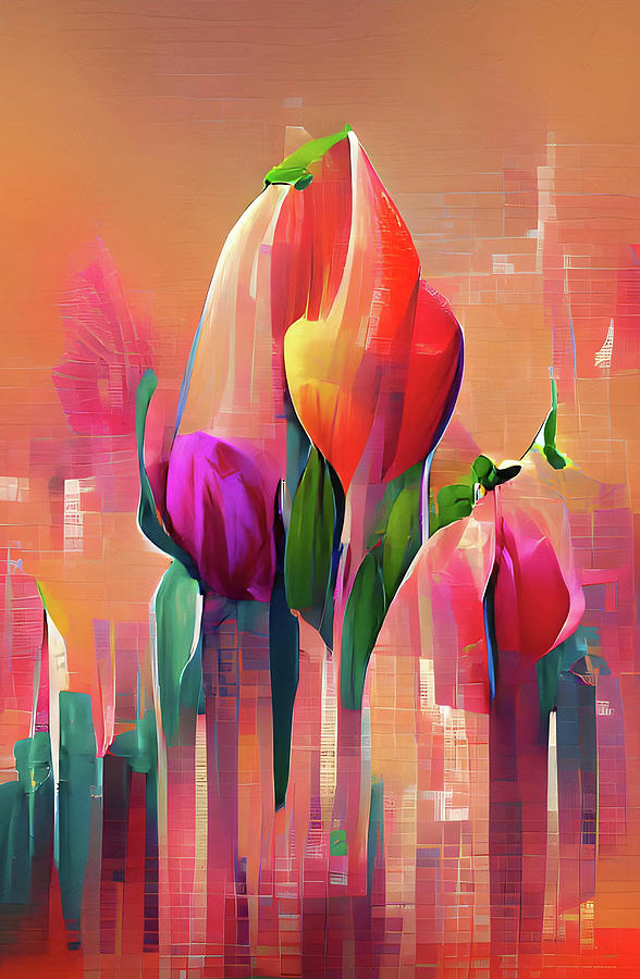 Melting Tulip Surrealism Mixed Media