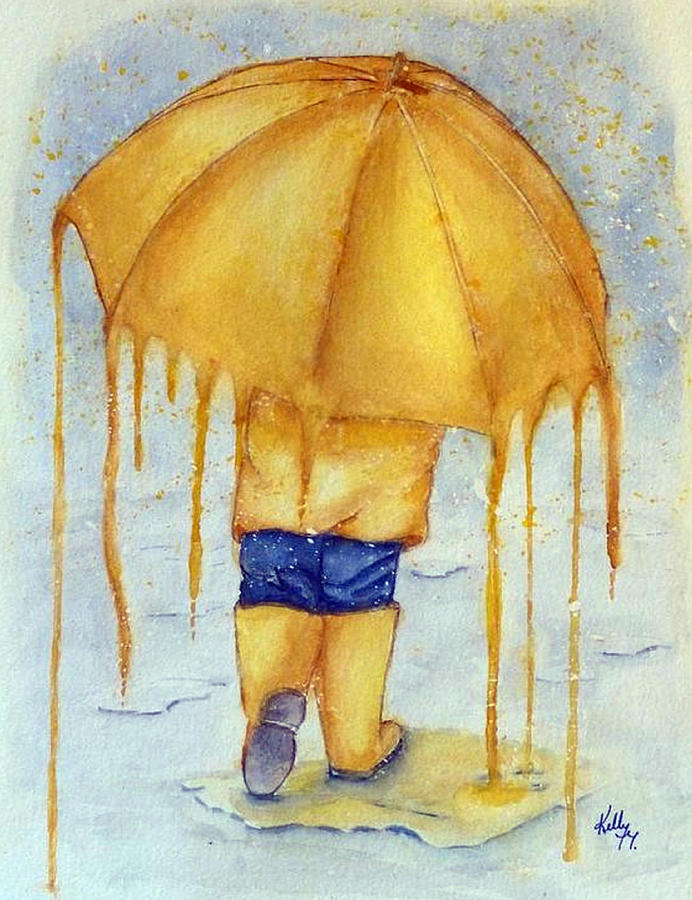 Melting Yellow Umbrella Painting by Kelly Mills