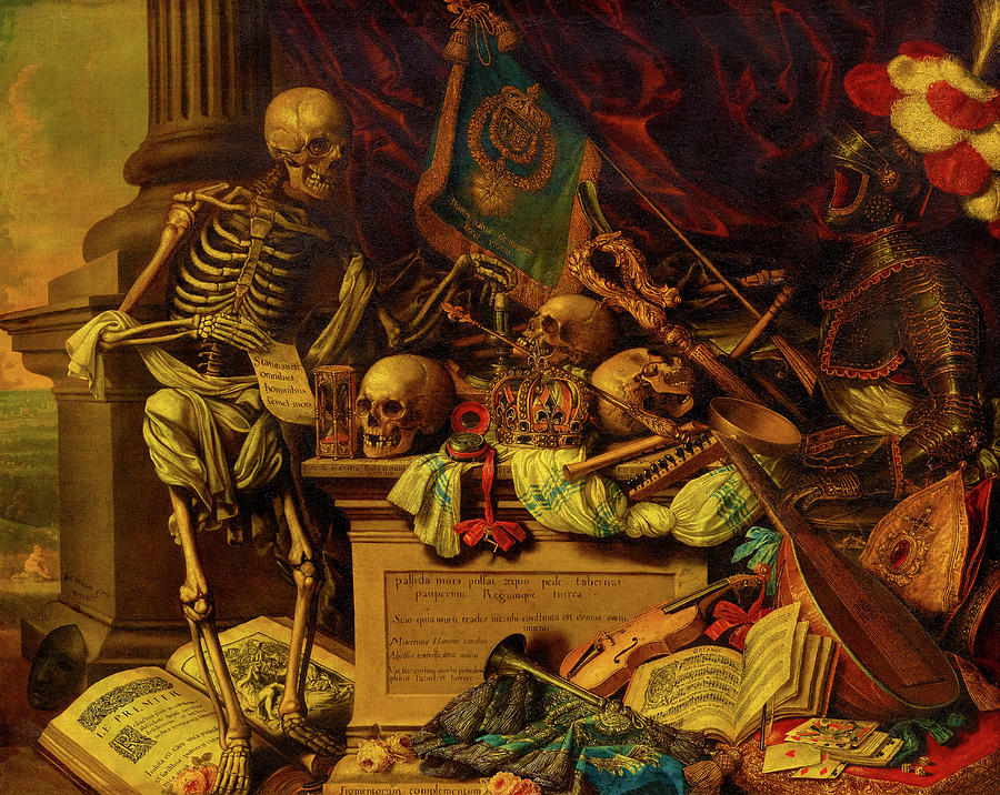 Memento Mori still life with Musical instruments, Books, Sheet Music