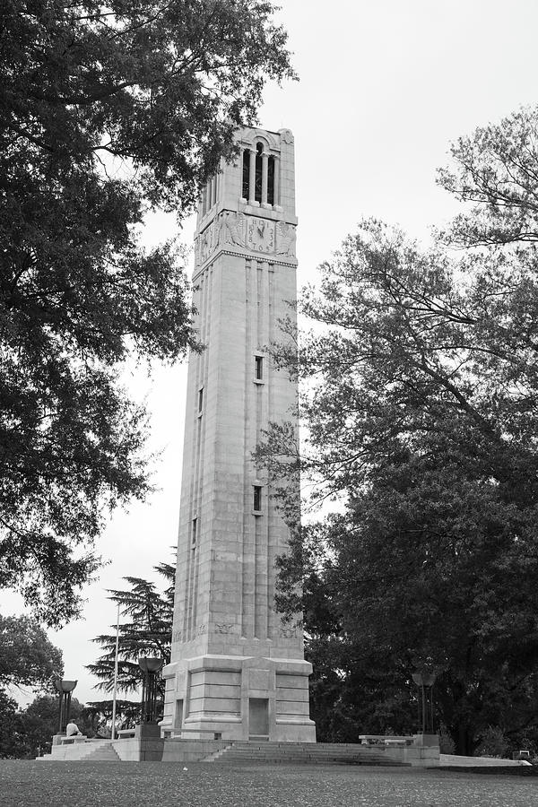 Memorial Bell Tower at North Carolina State University in black and white Photograph by Eldon McGraw