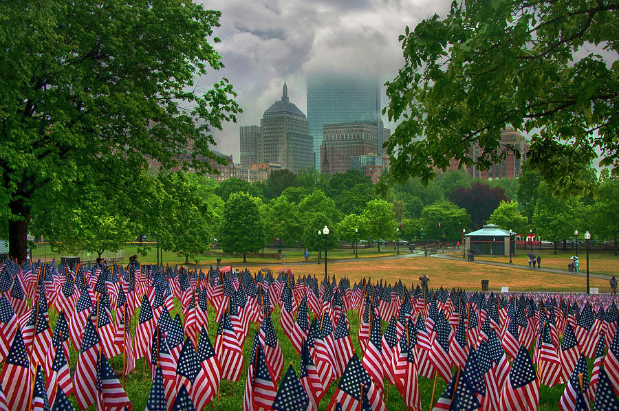 Boston Skyline Photograph - Memorial Day Garden of Flags - Boston Common by Joann Vitali