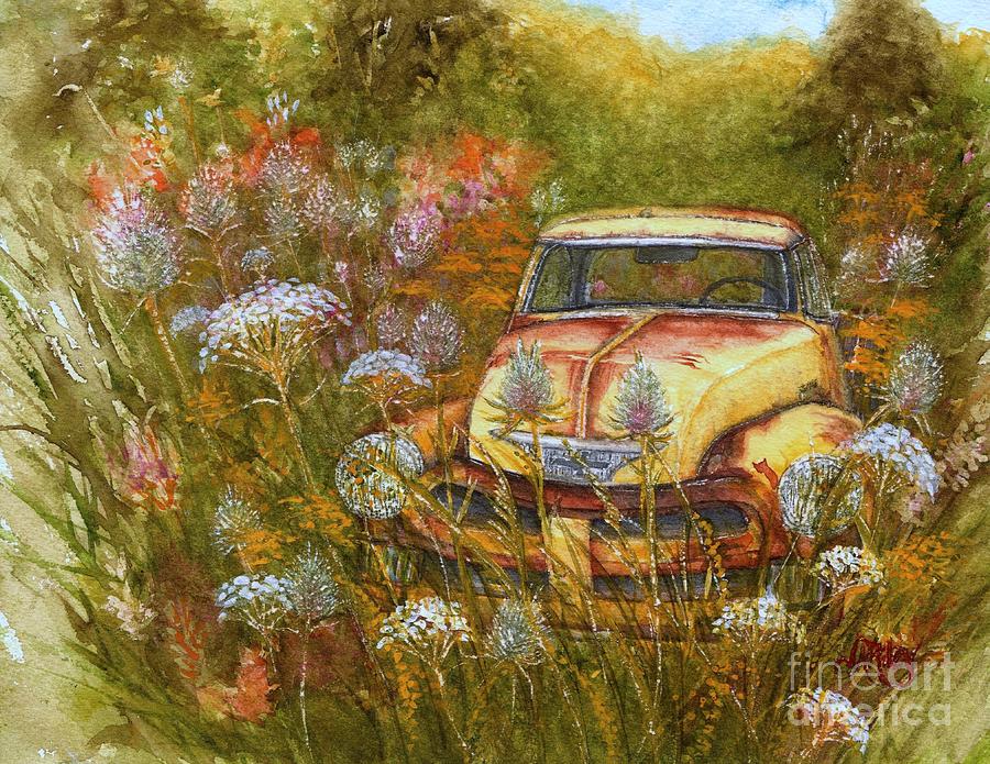 Memories are Golden - Old Yellow Chevy Pick up Truck Painting by Janine Riley