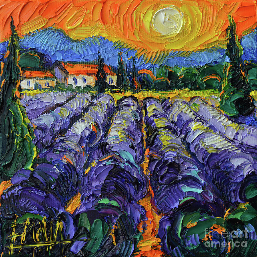MEMORIES OF PROVENCE miniature textured palette knife oil painting on 3D canvas Painting by Mona Edulesco
