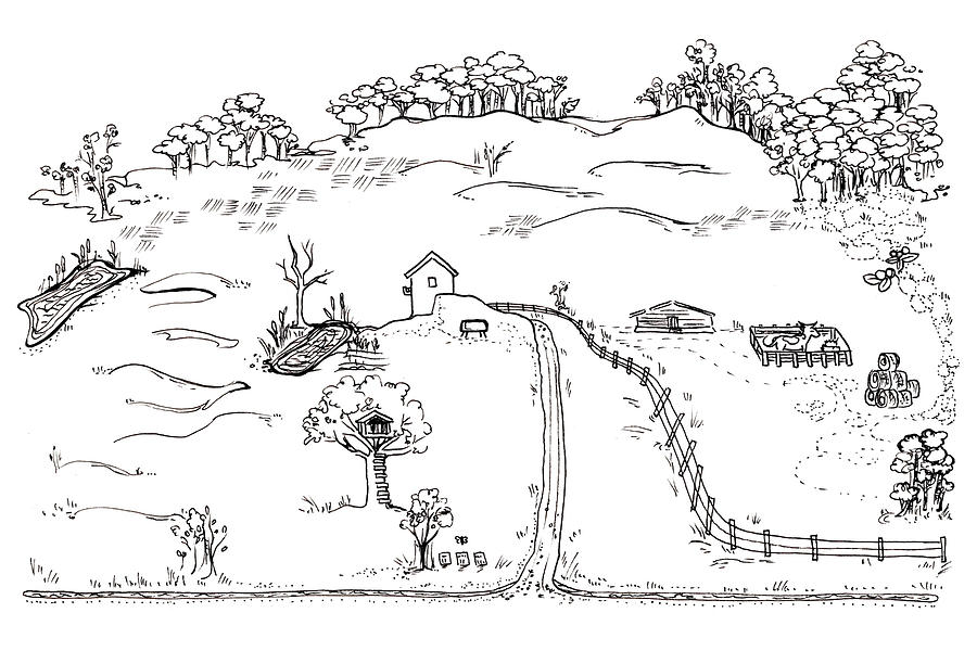 Memories of the Farm Map Drawing by Katherine Nutt