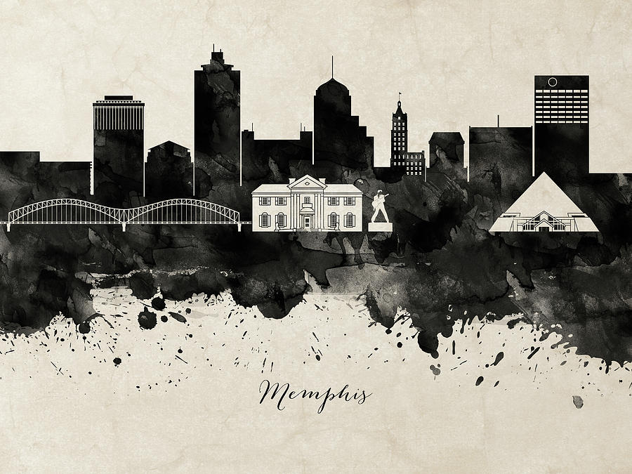 Memphis Black White Sepia Skyline Digital Art by Chara - Fine Art America