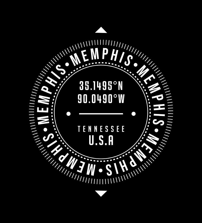 Memphis, Tennessee, USA - 2 - City Coordinates Typography Print - Classic, Minimal Digital Art by Studio Grafiikka