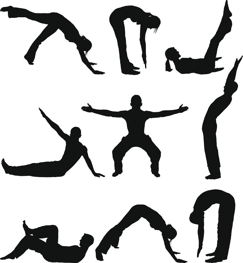 Men and woman doing yoga stretches Drawing by 4x6