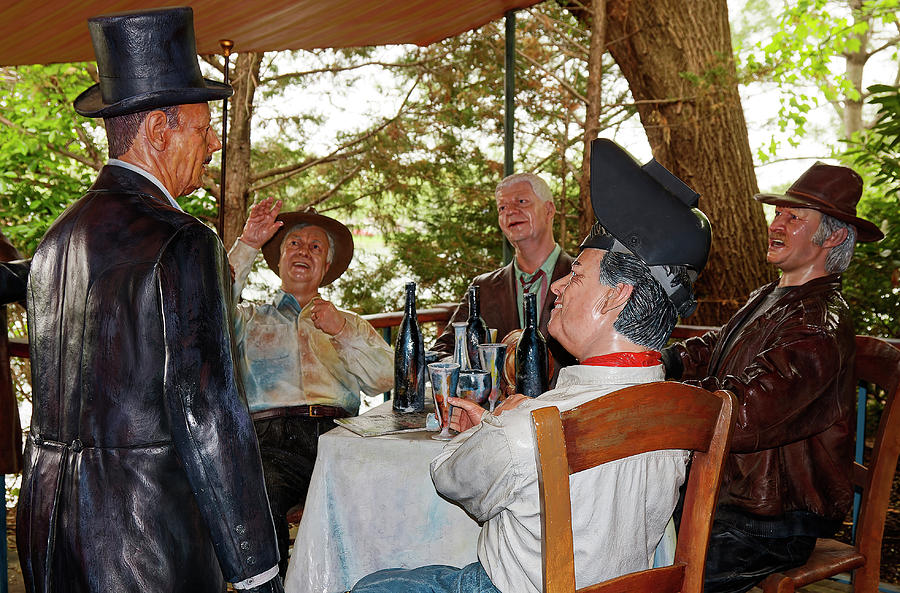 Happy Photograph - Men Around Table Statues by Sally Weigand