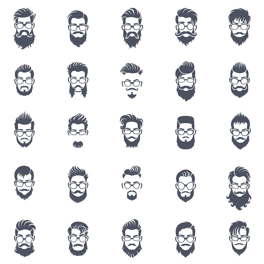 Men Hairstyle Icon Set Drawing by AlonzoDesign