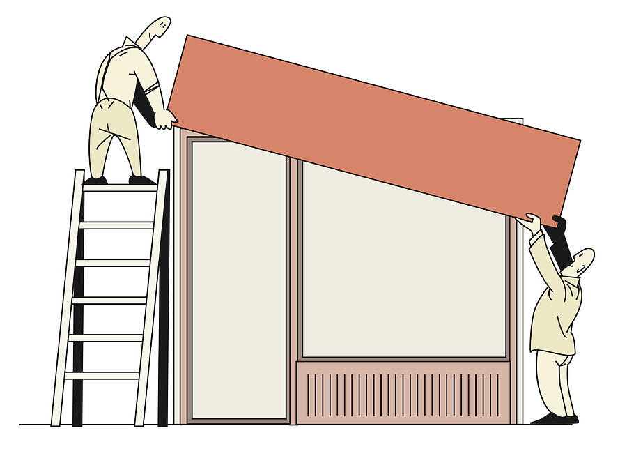 Men Hanging Signs In The Shop Drawing by Sonmez Karakurt Men Hanging Signs In The Shop Drawing by Sonmez Karakurt