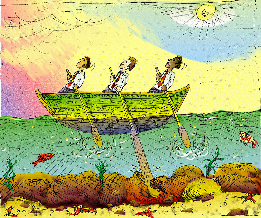 Men in Row Boat Drawing by Vasily Kafanov
