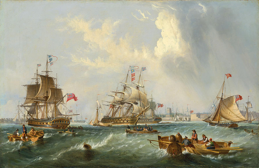 Men-of-war and other shipping off Portsmouth harbour Painting by John Wilson Carmichael