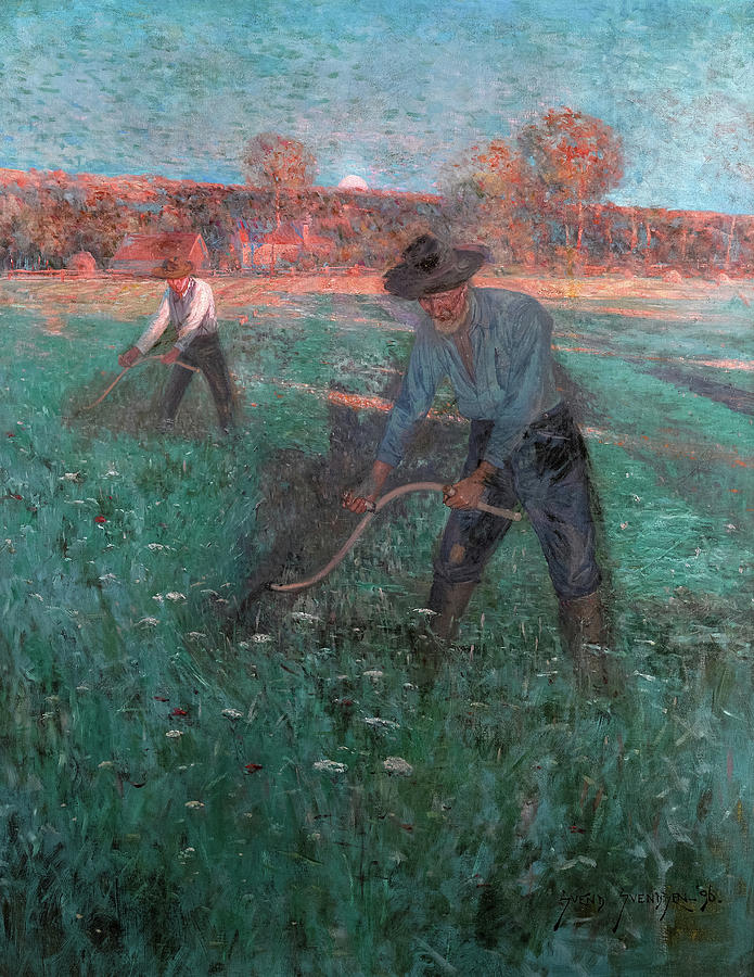 Fork Painting - Men Scything by Svend Svendsen