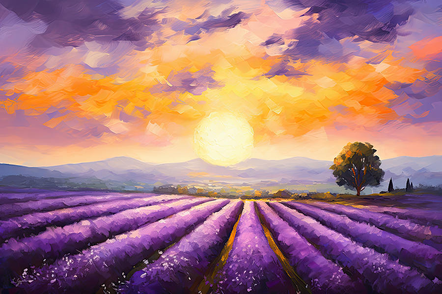 Menacing Beauty - Lavender Fields Paintings Painting by Lourry Legarde