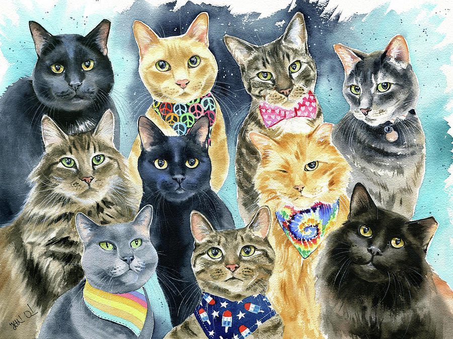 Cat Painting - Menagerie De Chats by Dora Hathazi Mendes