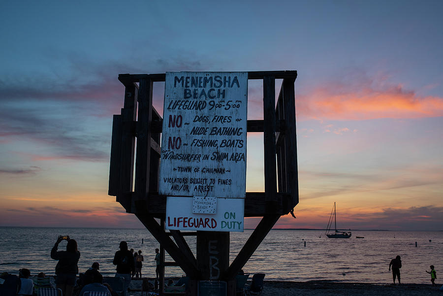 Menemsha Beach Sunset Chilmark Massachusetts Lifeguard Chair Marthas Vineyard Photograph by Toby McGuire