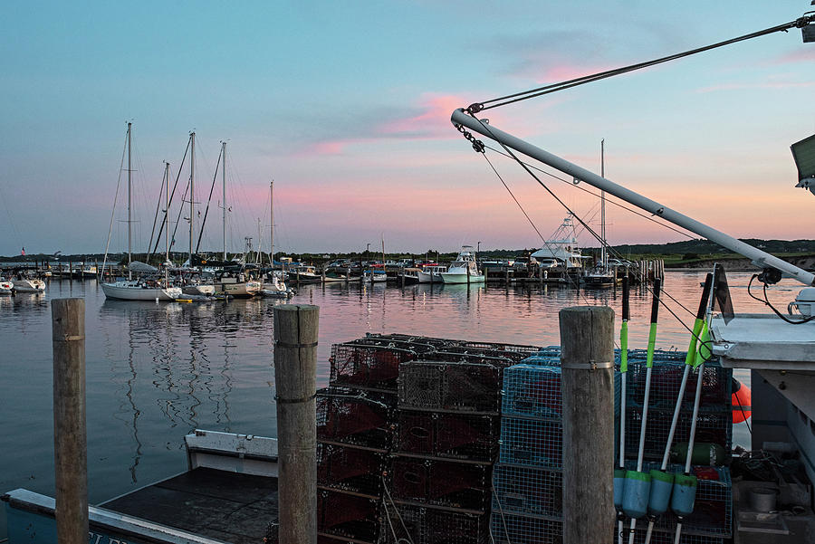 Menemsha Fishing Boat and Lobster Traps Boat Chilmark MA Marthas Vineyard New England Photograph by Toby McGuire