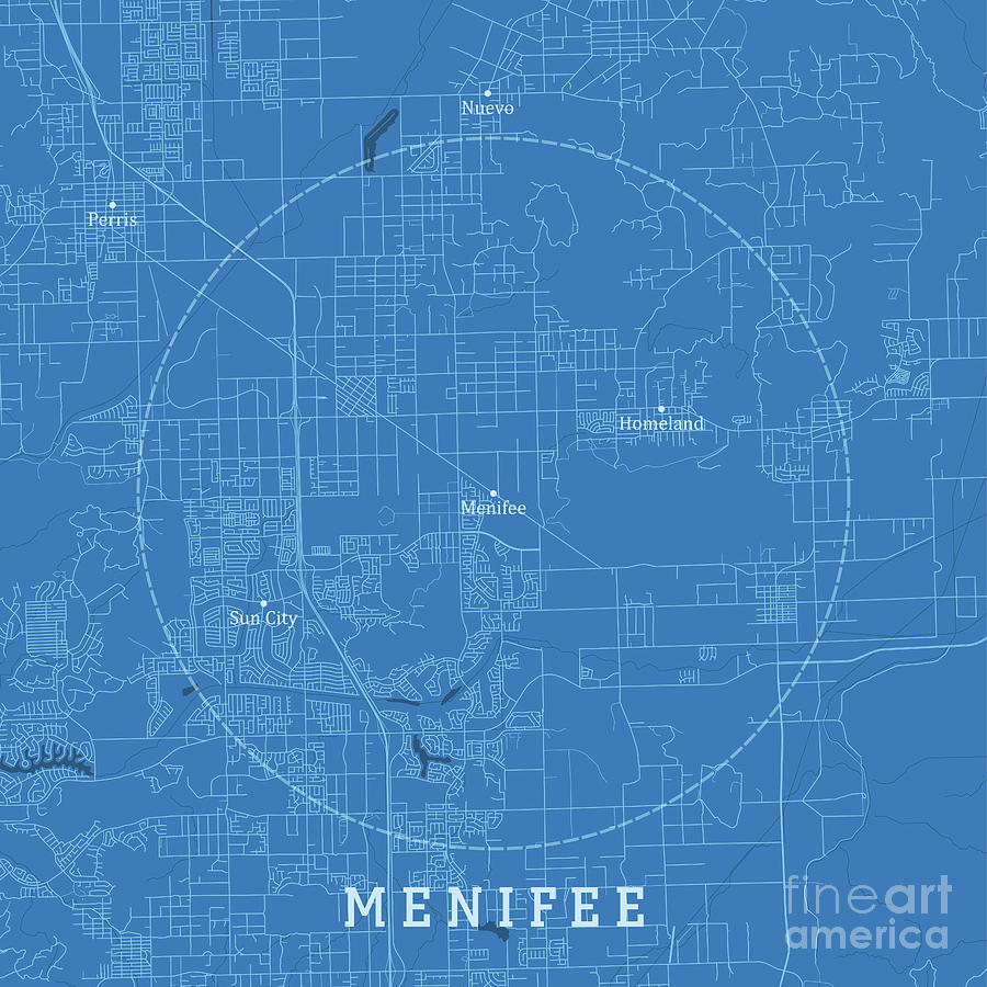 Menifee CA City Vector Road Map Blue Text Digital Art by Frank Ramspott ...