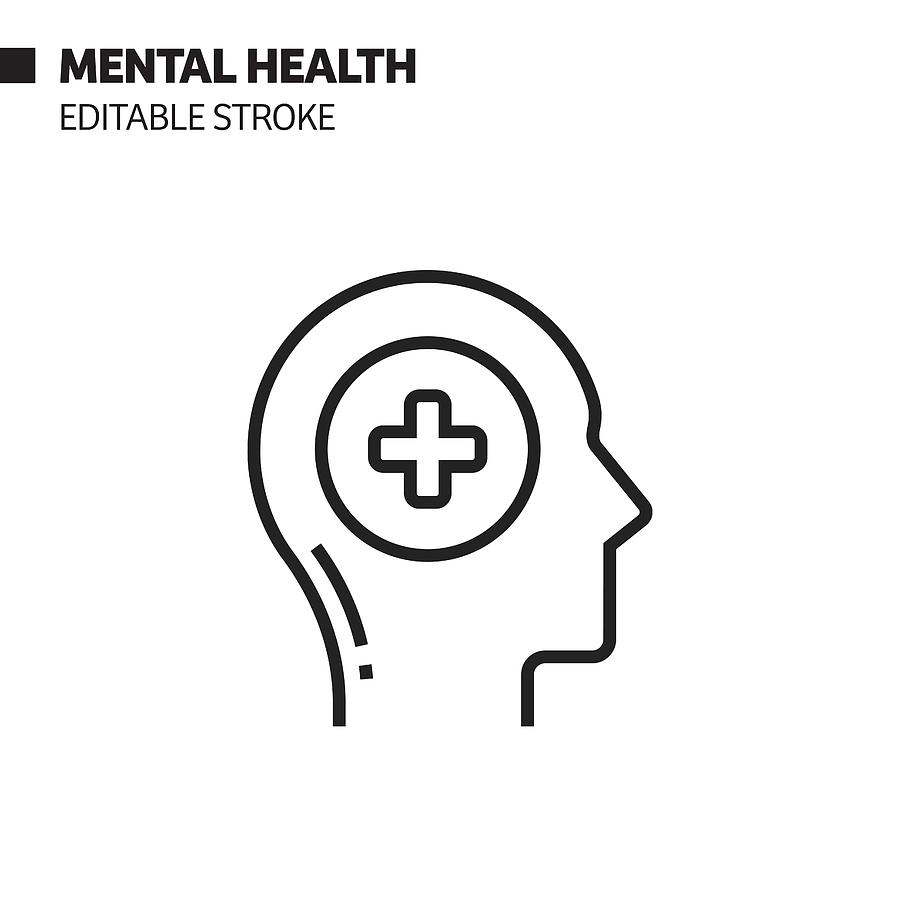 Mental Health Line Icon, Outline Vector Symbol Illustration. Pixel Perfect, Editable Stroke. Drawing by Designer