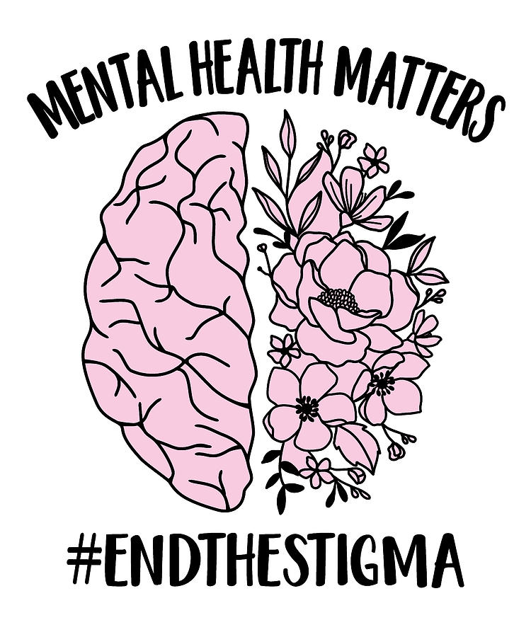 Mental Health Matters End The Stigma Floral Pink Brain Graphic Digital ...